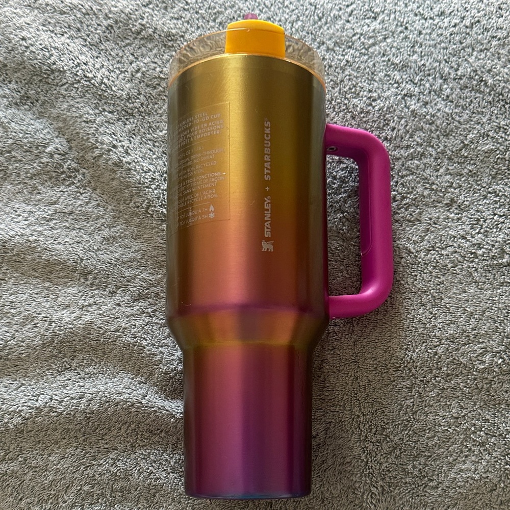 Stanley 40oz stainless steel  Travel Tumbler with Pink Handle and Yellow Lid